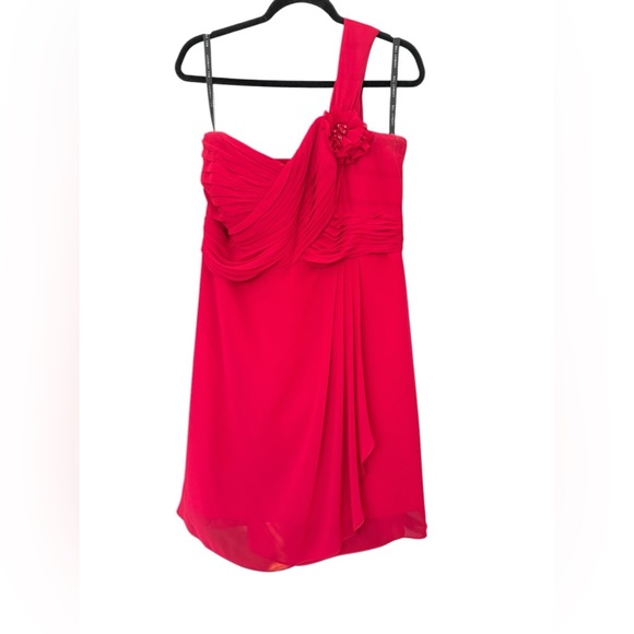 Bill Levkoff Raspberry Red Pink One Shoulder Ruched Chiffon Formal Dress Size 18 - Picture 1 of 4